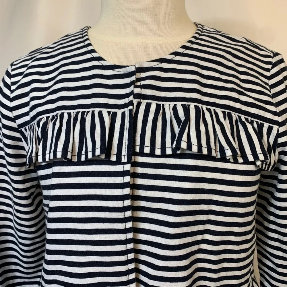 The Loft | NWT Black White Linen Cotton Striped Peplum Ruffle 1 Button Blazer S
